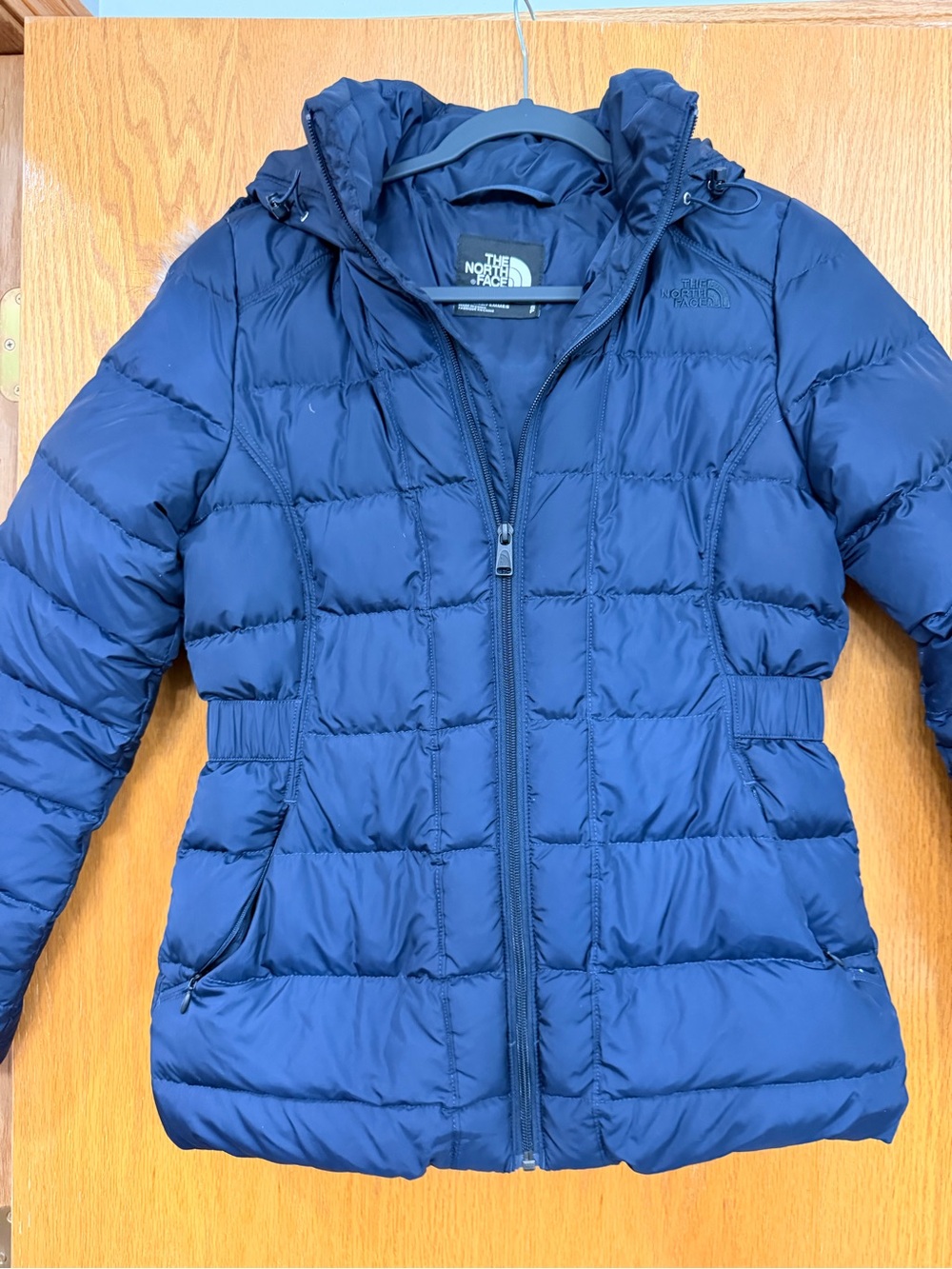 The North Face Women's Navy Blue Quilted Puffer Jacket with Hood